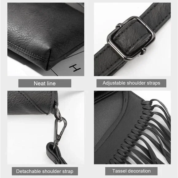 Fringe Crossbody Purse for Women Western Cowgirl Purse Leather Tassel Fanny Pack - Picture 4 of 7